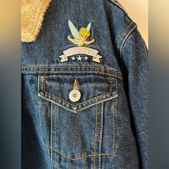 Y2K Disney Tinkerbell Feisty Fairy Sherpa Lined Jean Biker Jacket Women XL - Picture 4 of 6